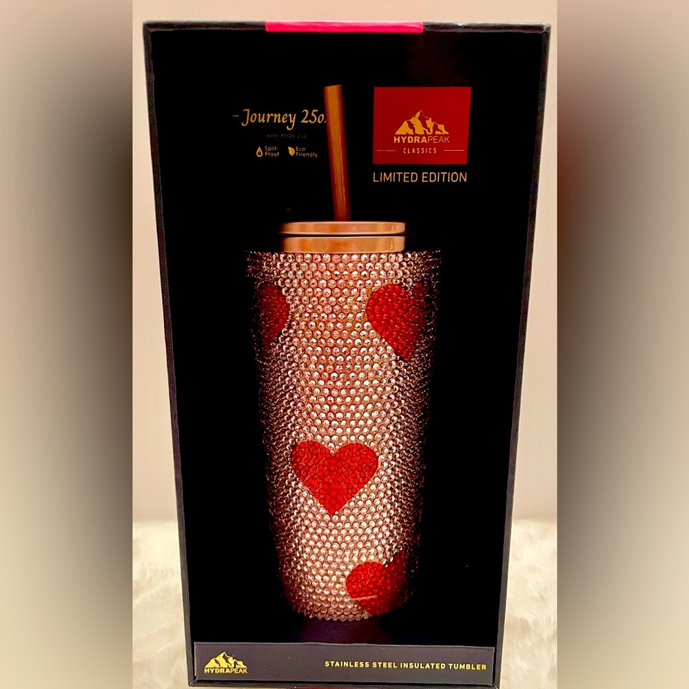 Hydrapeak JOURNEY 25oz Limited Edition Tumbler PINK Rhinestones RED‎ Hearts New